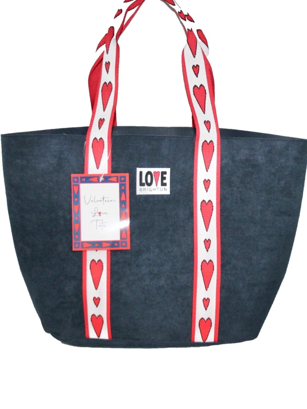 Brighton velveteen love Tote with Red and White Heart Straps
